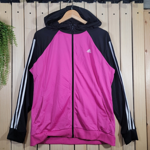 Adidas Zip Up Hoodie Track Jacket Pink and Black - Picture 1 of 13